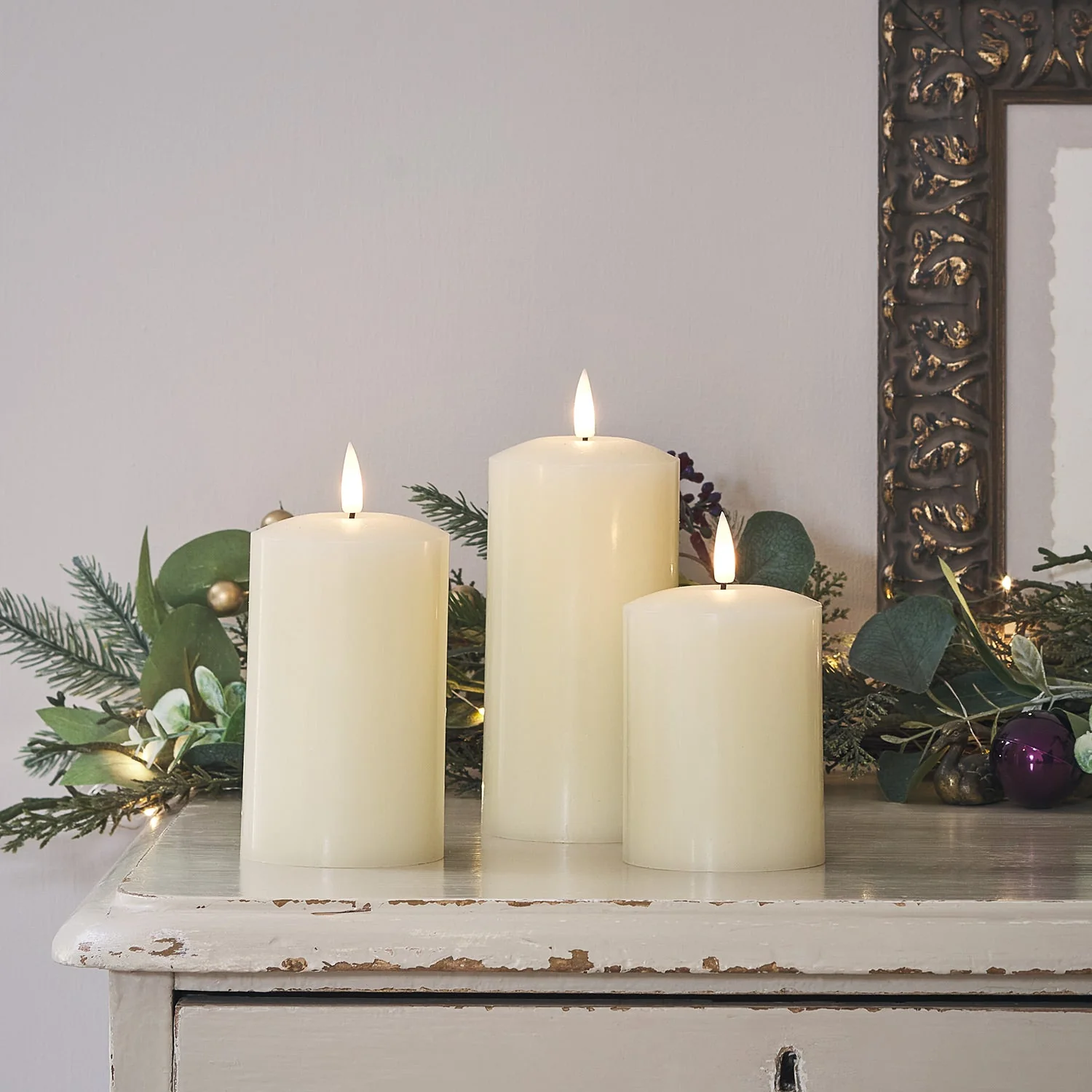 TruGlow® Ivory Rechargeable LED Pillar Candle Trio - Image 3